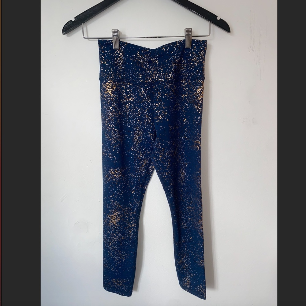 EUC Zyia Active Women's SZ SMALL/4 Leggings Blue Gold Sparkle High Rise Athletic